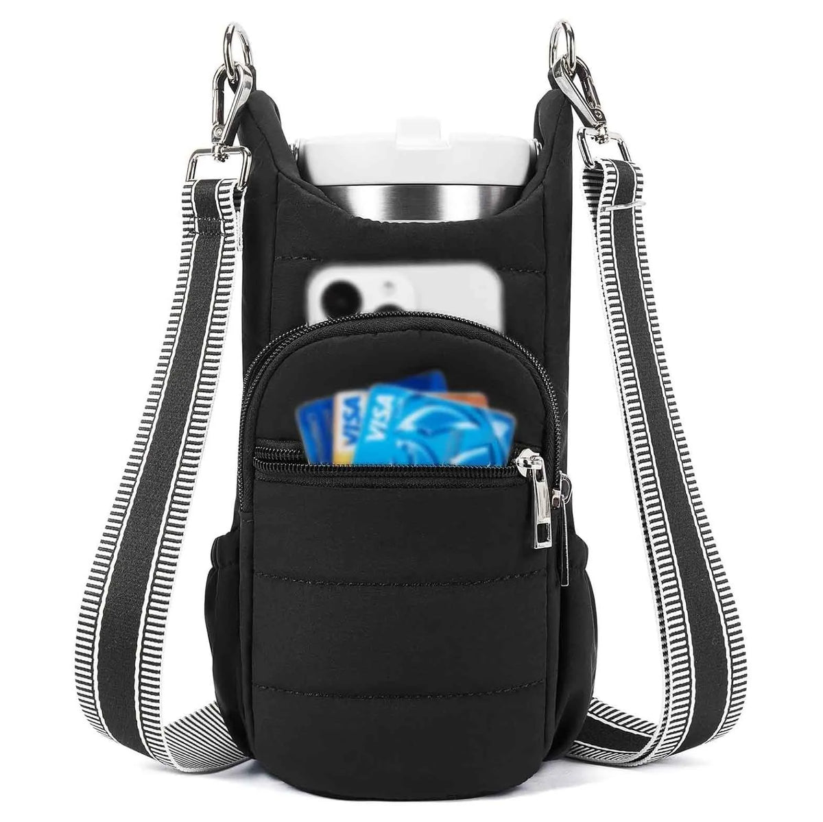 Cloth bicycle water bottle bag in black, pink or beige colour on bike frame