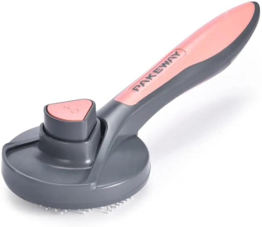 Self cleaning pet grooming brush with one-click button and comfort-grip handle