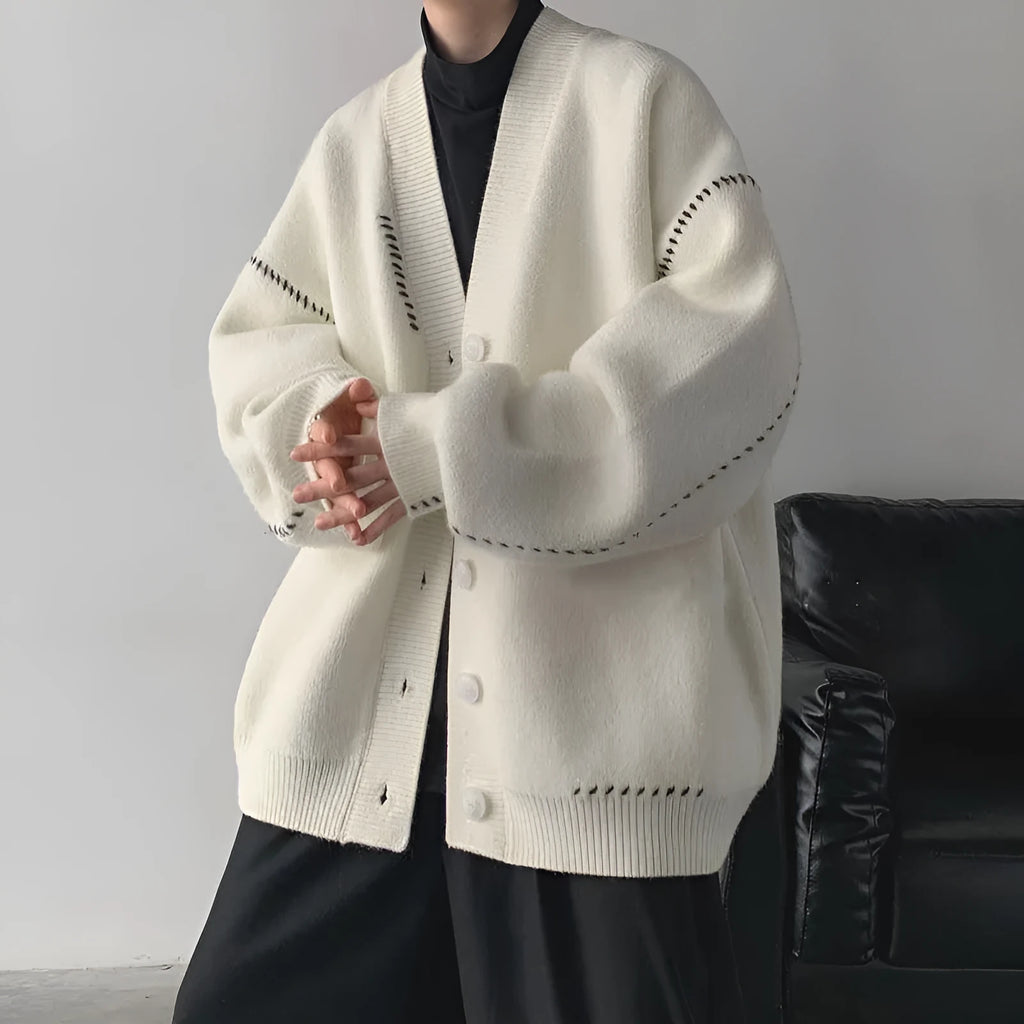 Women's loose fit long sleeve knitted cardigan coat in black and white solid colours