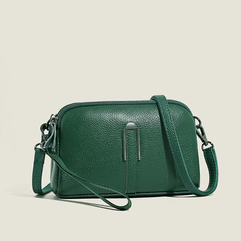 Women's genuine leather shoulder bag in horizontal square shape showing five colour options