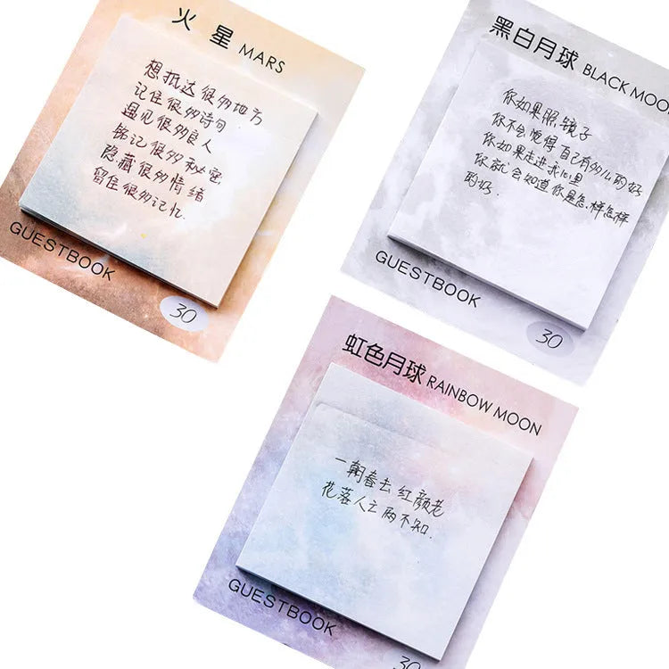 Square planet sticky notes notepad with six celestial designs measuring 7.3cm