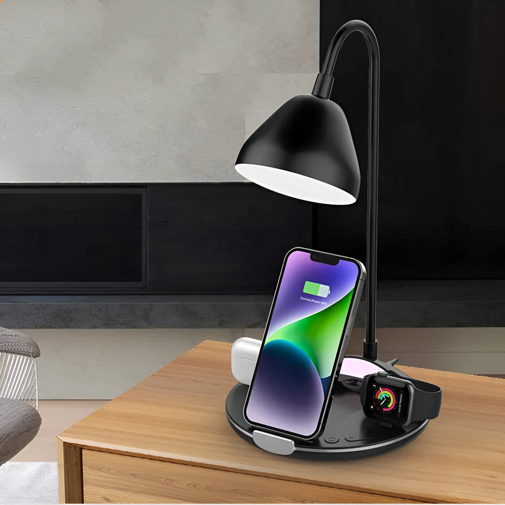 Black folding magnetic wireless charger for iPhone and AirPods with stand function