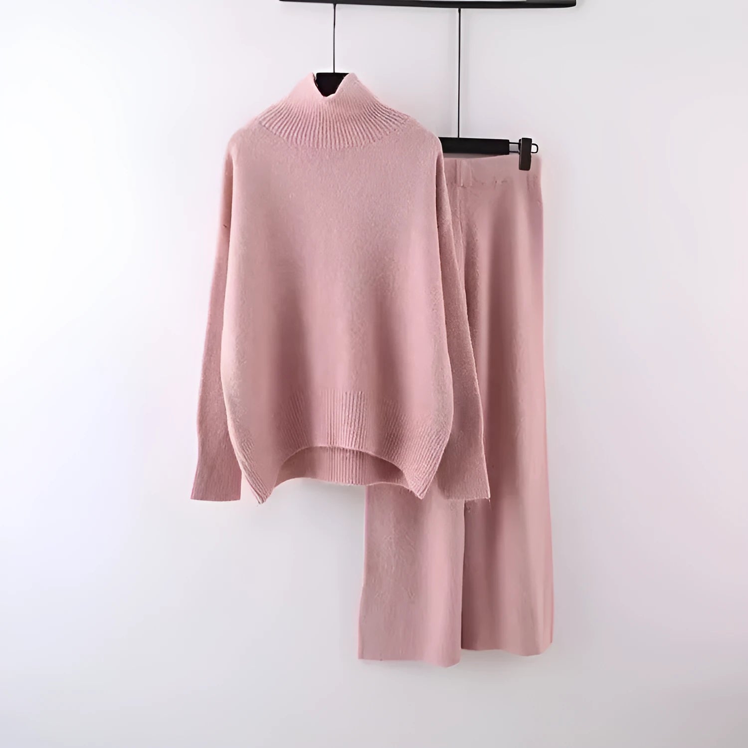 Women's beige acrylic fibre sweater and wide-leg pants two-piece casual set