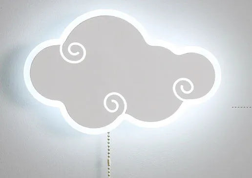Modern cloud-shaped children's wall lamp with acrylic shade in blue colour option mounted on a wall.