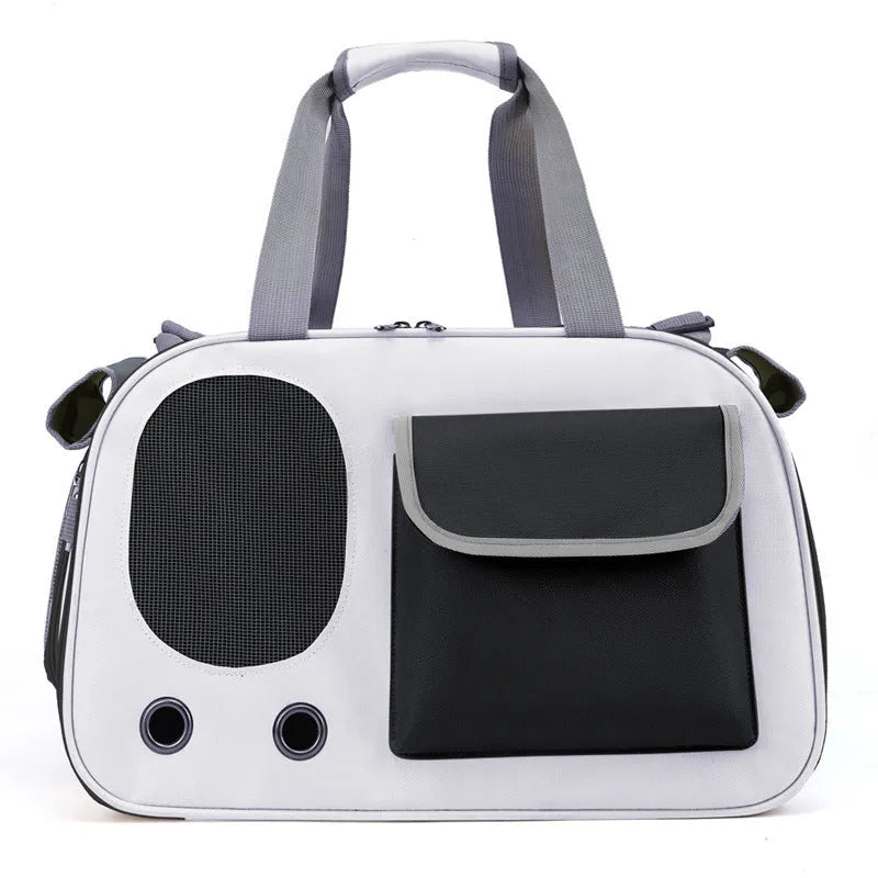 Large capacity foldable canvas pet bag in three colour options shown with single shoulder strap