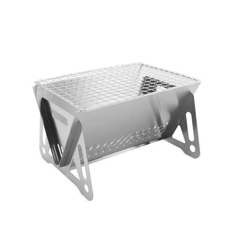 Stainless steel folding barbecue oven with grill rack and storage bag for outdoor cooking