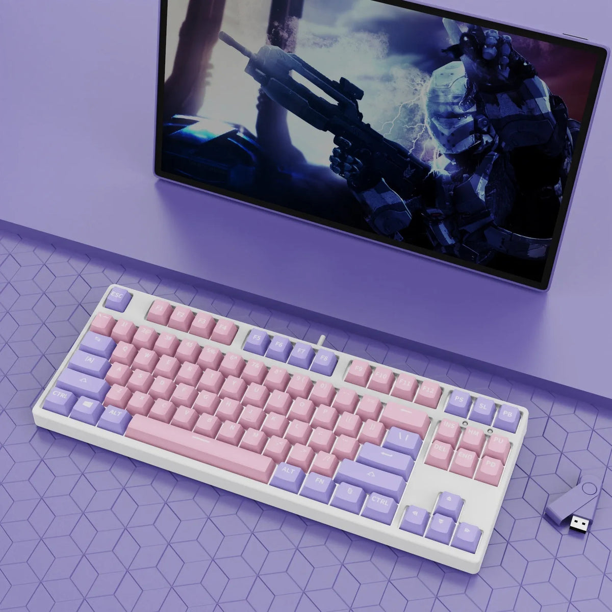 87-key hot-swappable mechanical gaming keyboard with two-tone keycaps and metal chassis
