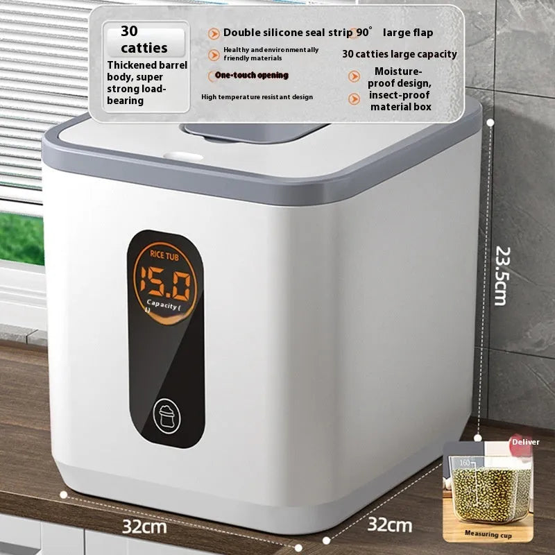 Gray sealed rice jar with insect-proof and moisture-proof lid available in 10kg 20kg and 30kg sizes