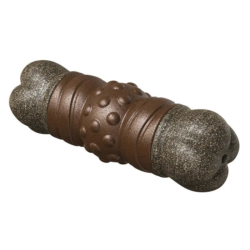 Wood colour plastic dog molar cleaning rod toy measuring 22cm in length