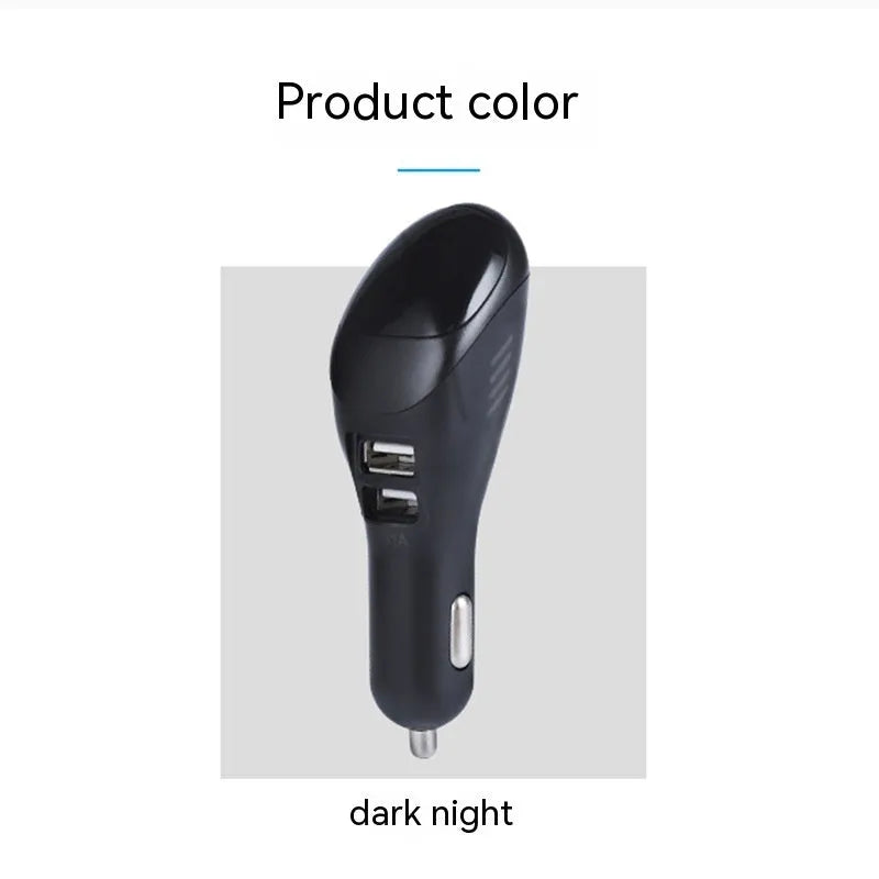 White car USB cellphone charger negative ion purifier with ABS PC body measuring 103x33x32mm