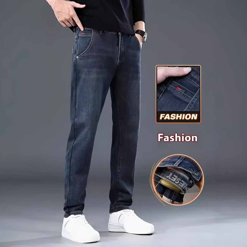 Blue grey slim straight casual trousers with micro elastic waist for summer street fashion wear
