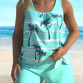 Women's plus size briefs style swimsuit with a split design in polyester fabric.