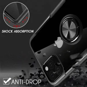 Black high-quality PC and PU iPhone back cover case for 11 Pro Max and other models on a table.