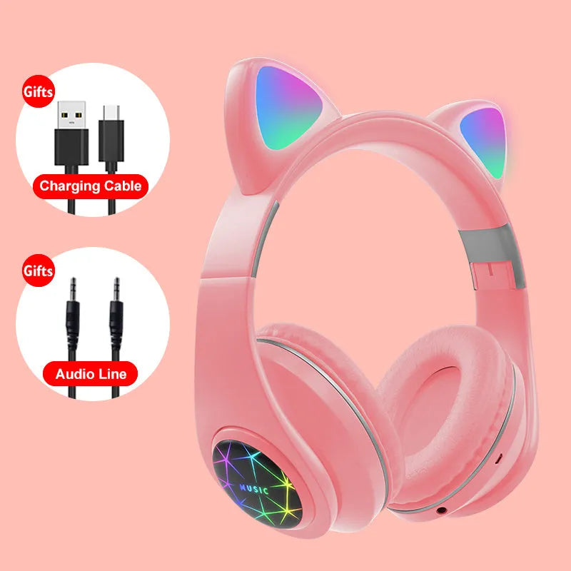 Cat ear style wireless Bluetooth sports headset in black, blue, green, pink, white, or yellow colour.