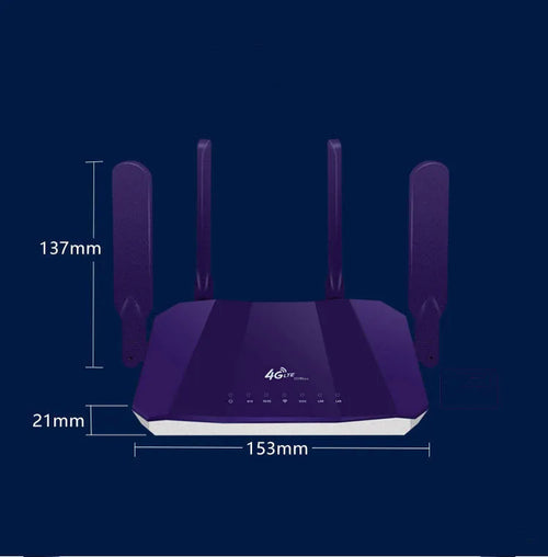 Blue 4G dual mode router with four antennas for wireless and wired internet connectivity