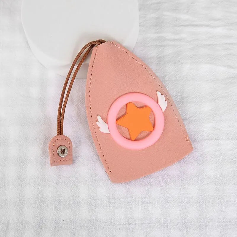 Cartoon-style pull-out car key case made of PU leather in assorted colourful designs