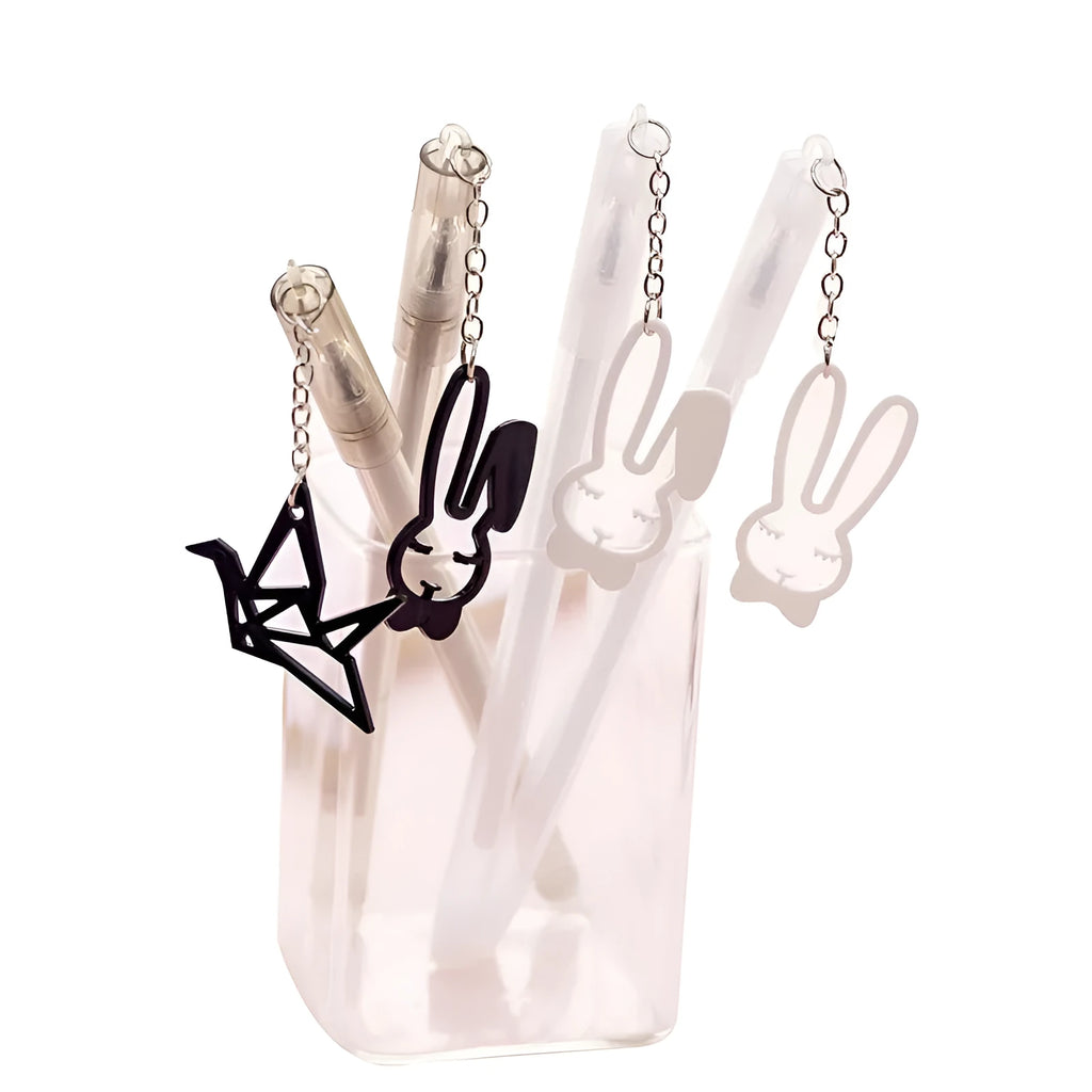 Plastic gel pen with paper crane or rabbit pendant decoration, 17cm length with 0.38mm fine tip