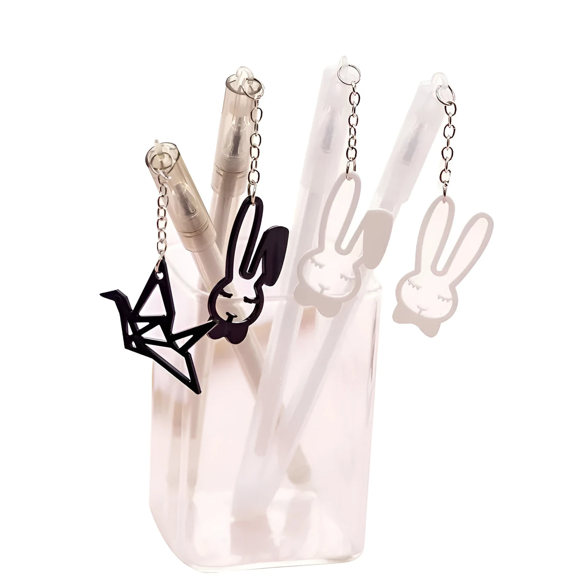 Plastic gel pen with paper crane or rabbit pendant decoration, 17cm length with 0.38mm fine tip