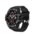 Tactical smart watch with 1.3-inch screen, alloy case, and black wristband on display