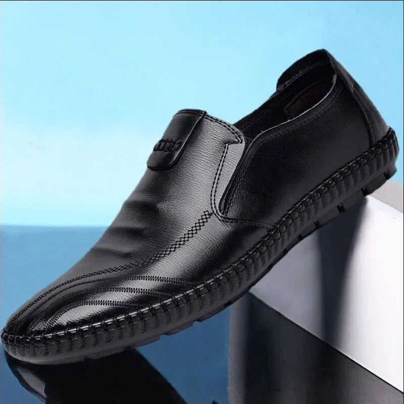 Mens PU leather business shoes with flat heel in black and brown colour options