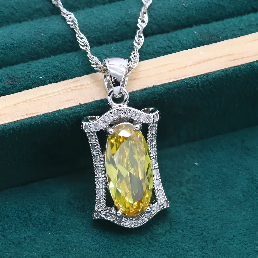 Yellow zircon necklace, earrings, ring and bracelet set with snake bones chain.