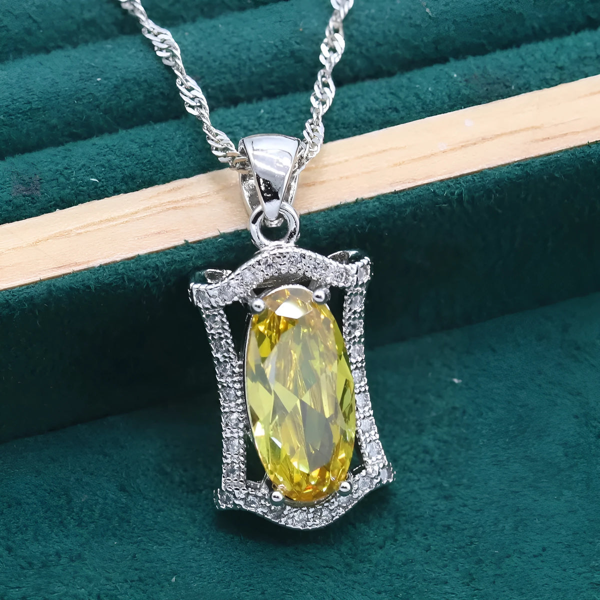Yellow zircon necklace, earrings, ring and bracelet set with snake bones chain.
