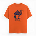 Orange cotton short sleeve T-shirt with a round neckline on a hanger.