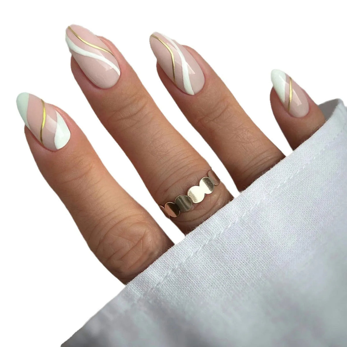 Golden Lines plaid pattern medium drop shape nail stickers in colour JF0518