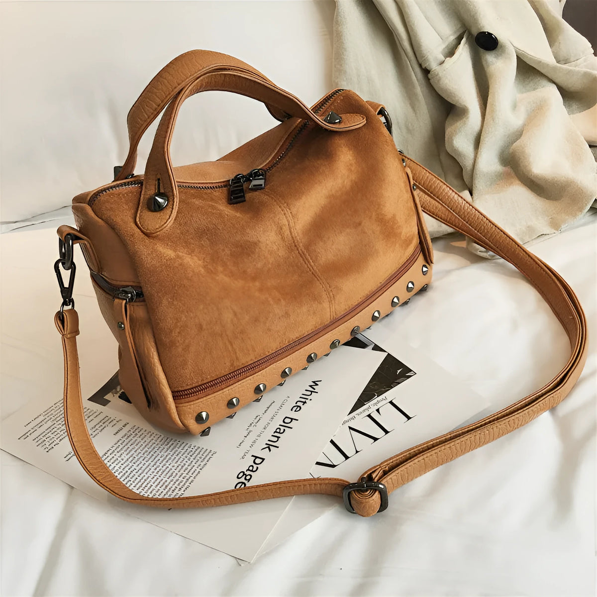 Soft PU leather women's casual tote shoulder bag in black, brown, or grey.