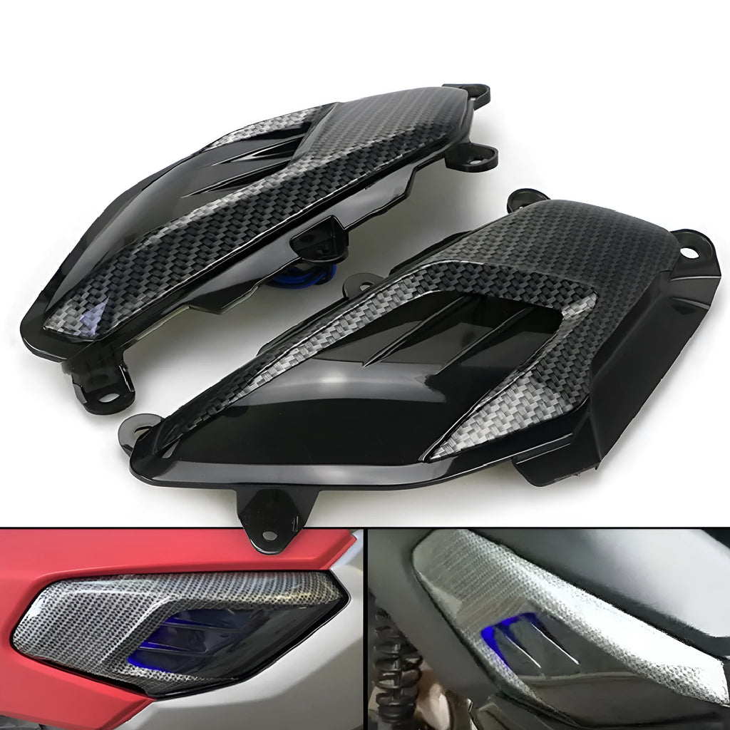 Yamaha NMAX motorcycle LED side lamp replacement kit with carbon fibre decoration in blue light option