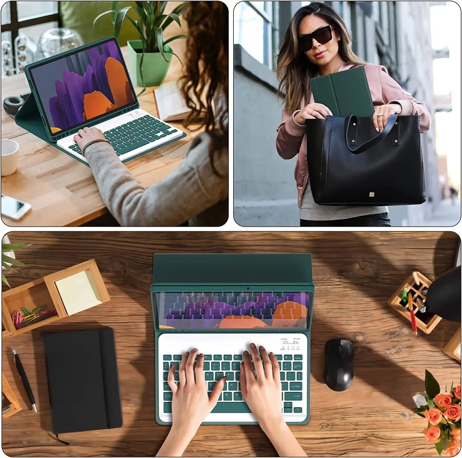 Samsung Galaxy Tab protective case with Bluetooth keyboard and charging mouse in black colour