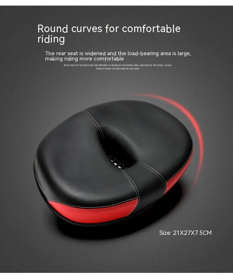 Large bicycle saddle with thickened rubber ball padding and PU leather cover in red, grey or light brown