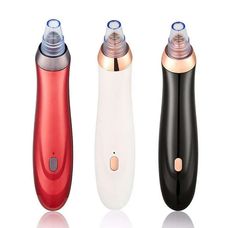 Handheld electric blackhead remover device with multiple nozzle heads in black colour