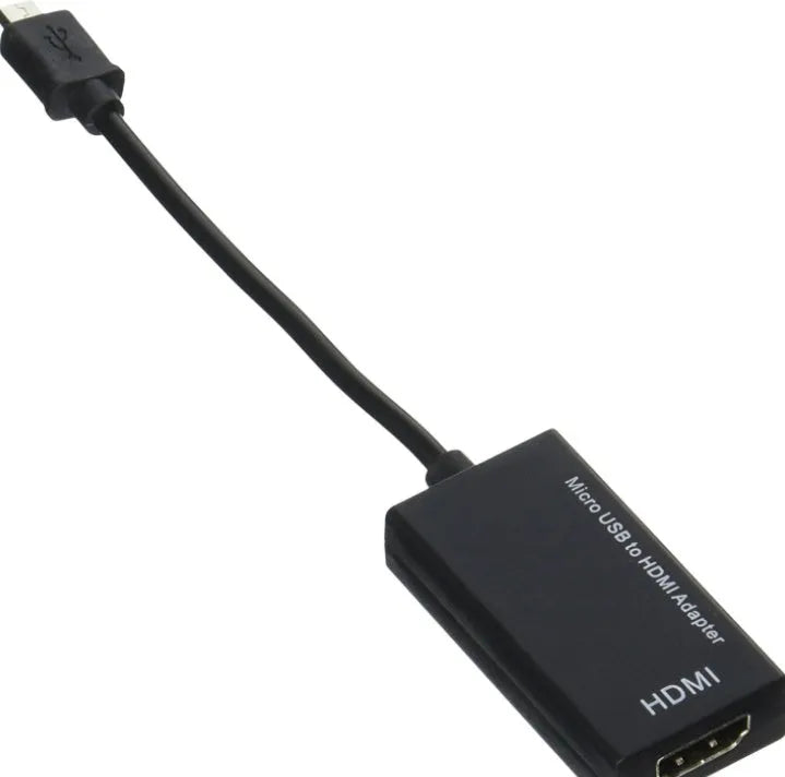 Black DisplayPort to HDMI adapter with 12cm cable and Micro USB connector