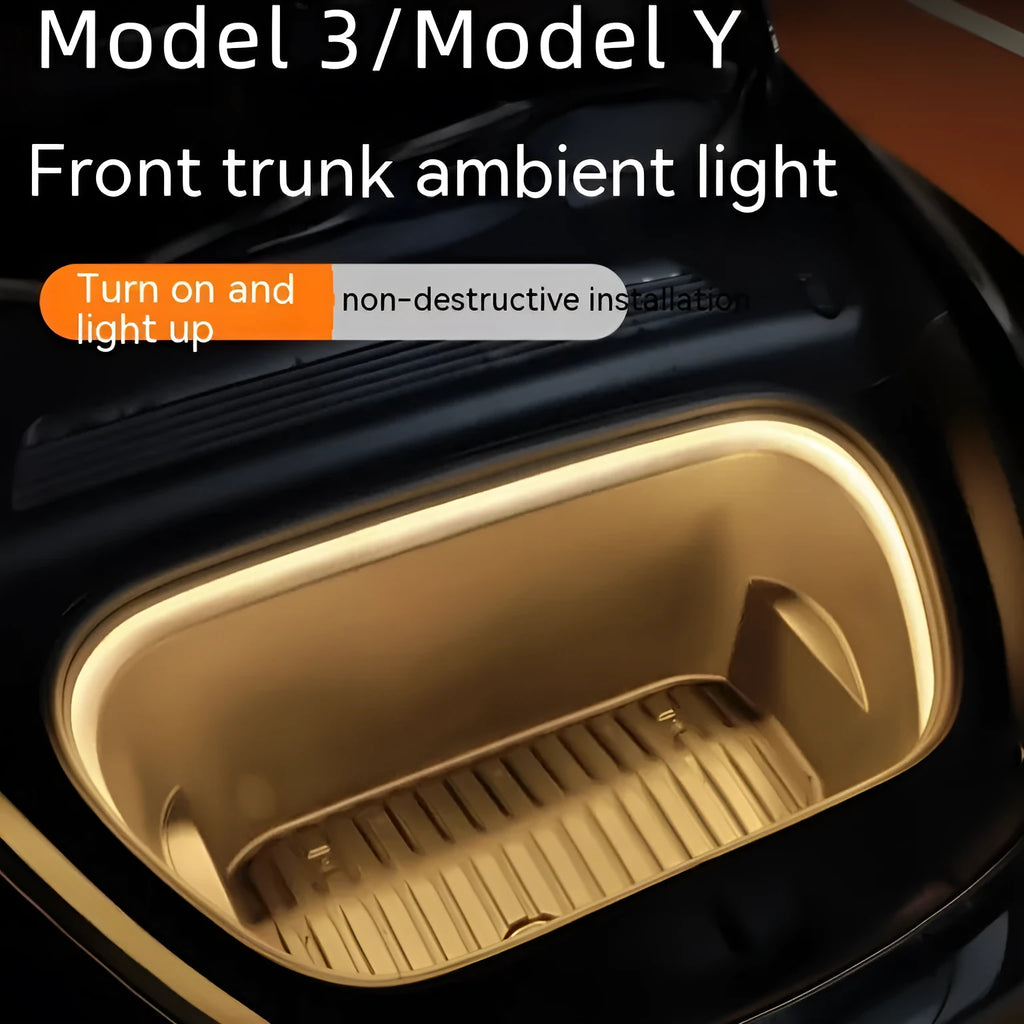 Tesla Model 3 and Model Y front backup box interior ambience LED light kit in soft silicone.