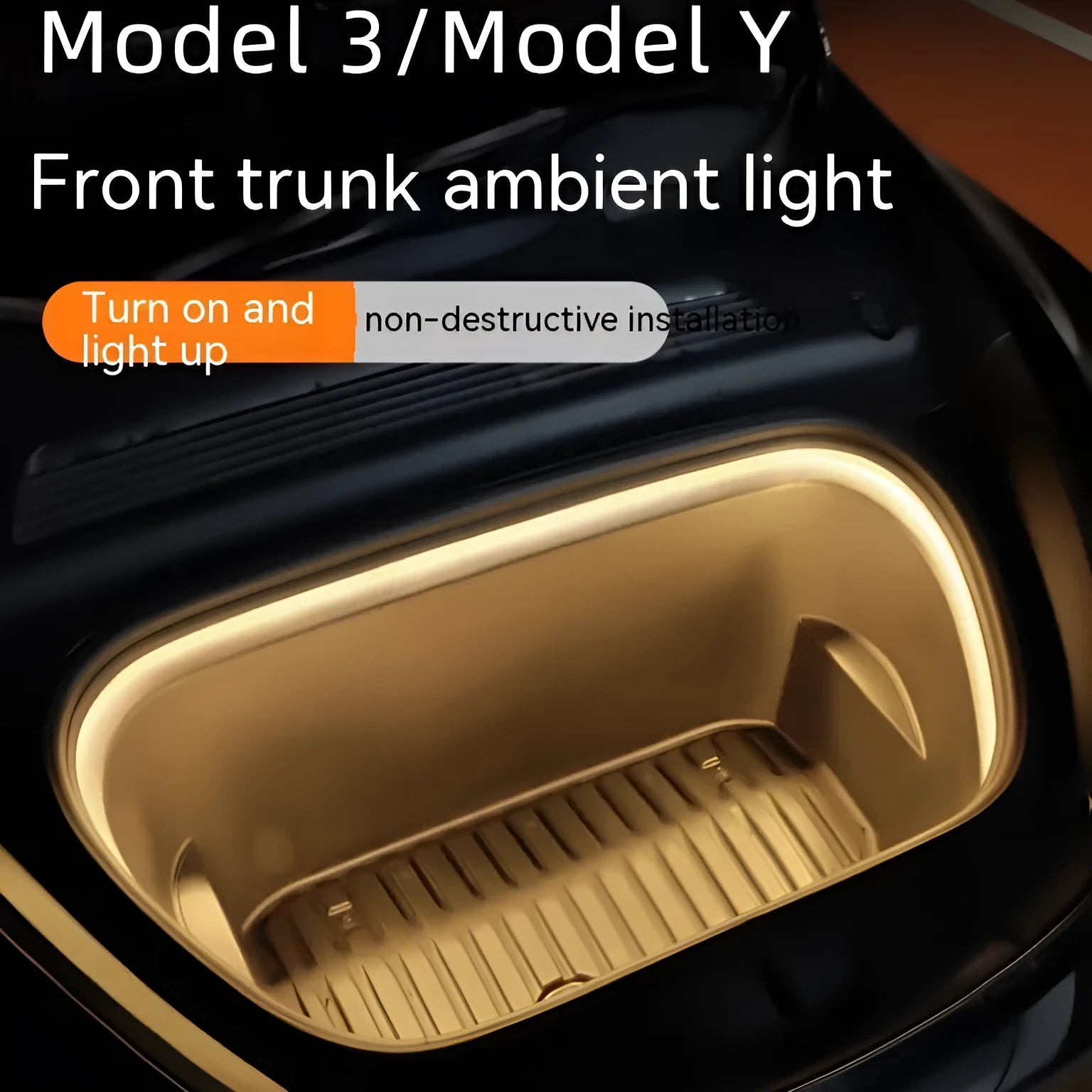 Tesla Model 3 and Model Y front backup box interior ambience LED light kit in soft silicone.