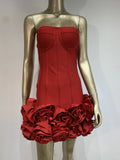 Women's polyester dress in urban style with mid waist, available in red, white, or black solid colours