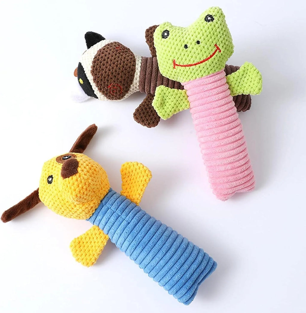 Squeaky plush dog chew toy in calf frog puppy designs for dental cleaning and teeth massage