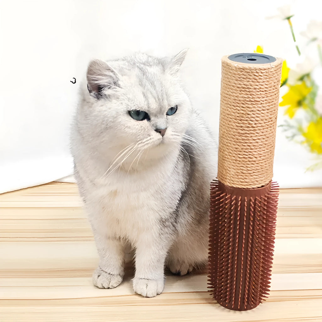 Brown sisal scratching post for cats measuring 30cm tall with natural fibre scratching surface