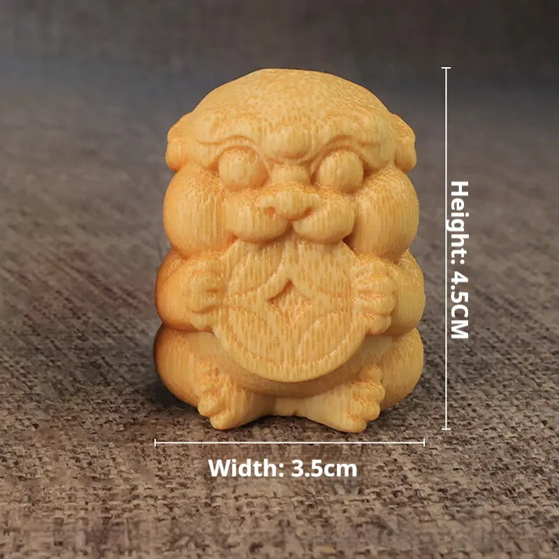 Solid bamboo carving ornament with Take Money motif measuring 4.5cm tall and 3.5cm wide