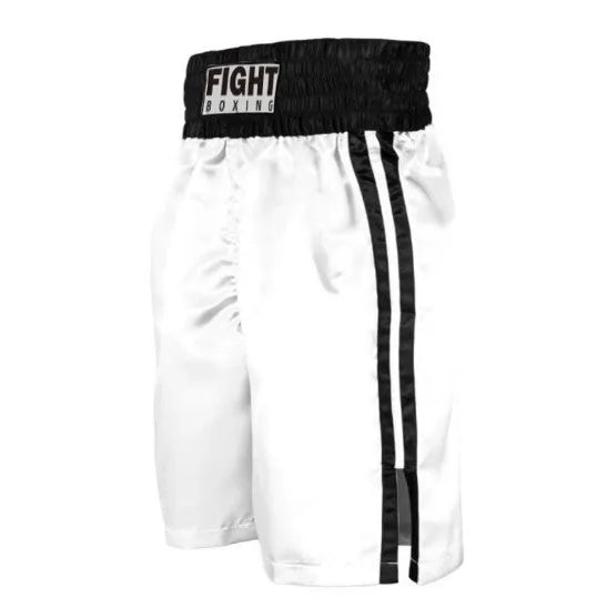 Boxing shorts in multiple colour options including black and red, and black and white side stripes.