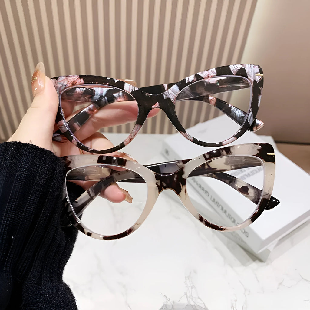 Women's large cat's eye reading glasses with dragon and phoenix decorations on the frames