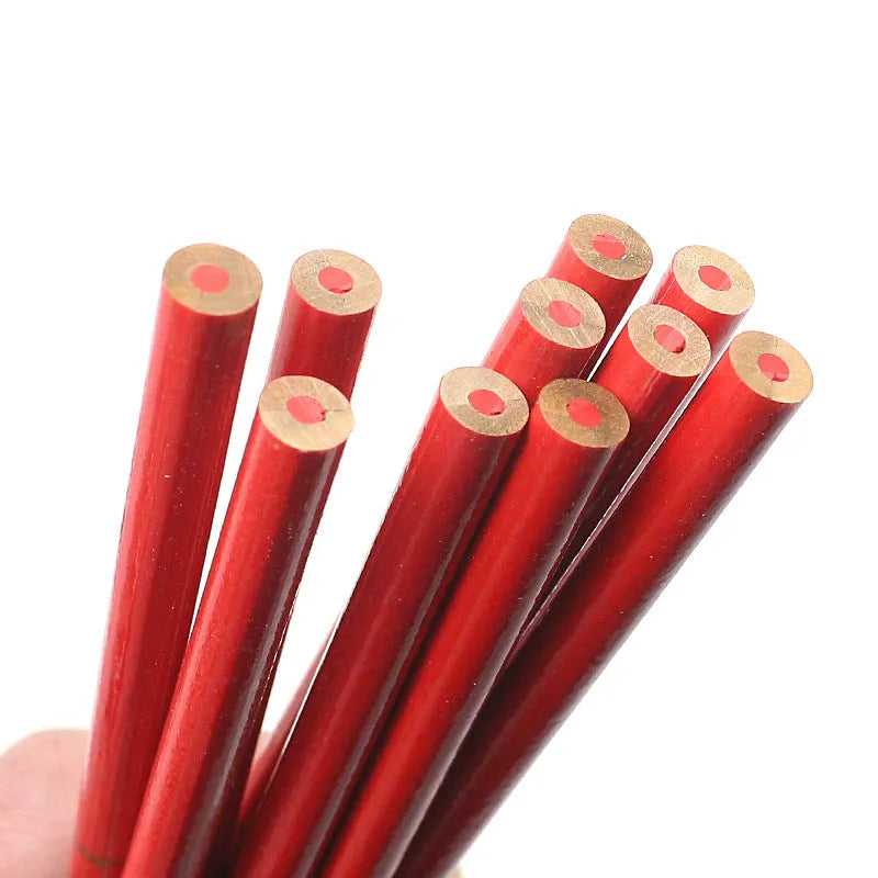 Red and blue two-colour carpenter's pencils wooden 10-piece pack for construction marking