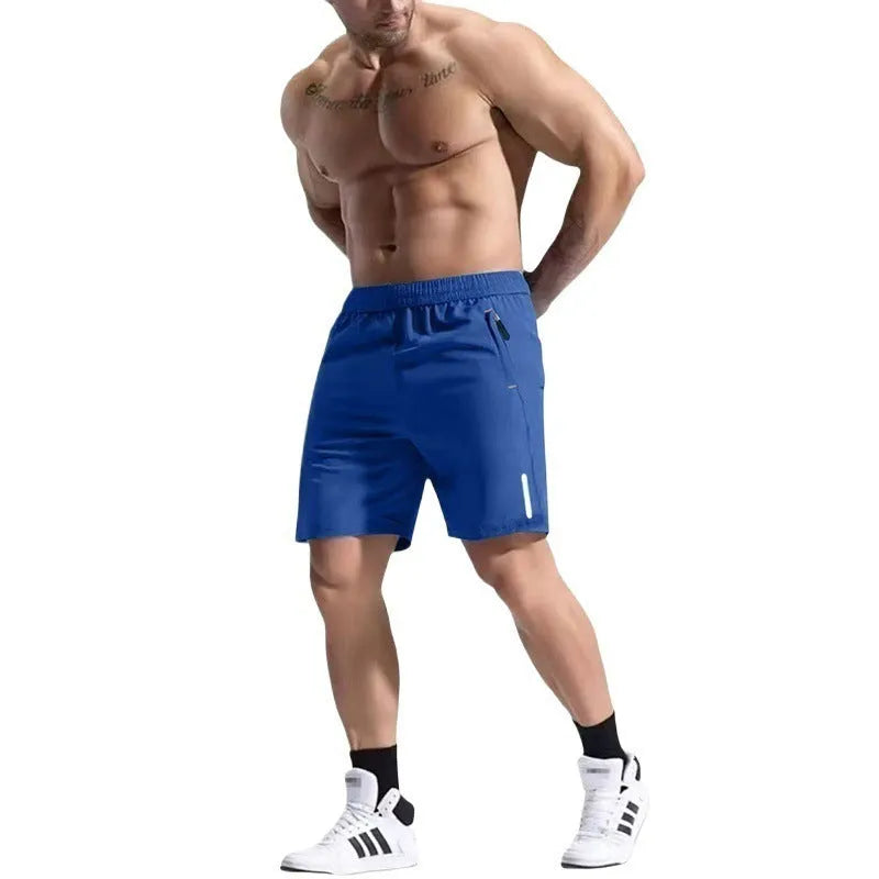 Men's grey elastic waist sports shorts made from bamboo and polyester fabric with a drawstring closure.