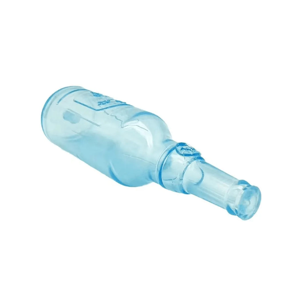 Blue green red water bottle dog chew toy with squeaker tail for aggressive chewers