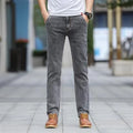 Men's smoky grey low waist straight leg jeans with high elasticity rabbit fur fabric