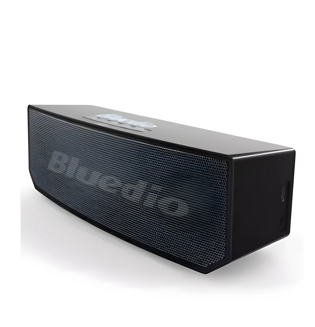 Black BS-6 cloud smart speaker with 52mm driver, compact rectangular design for desk or shelf placement