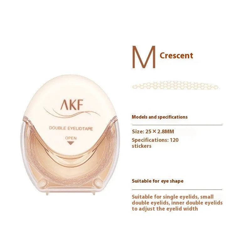 Transparent double eyelid stickers in crescent and olive shapes on roll packaging