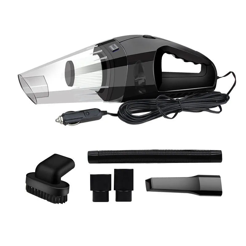Orange portable handheld car vacuum cleaner with nozzle attachments for 12V vehicle use