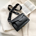 Vintage PU crossbody bag in black, dark brown, khaki, or red with dimensions 20cm wide by 14cm high.